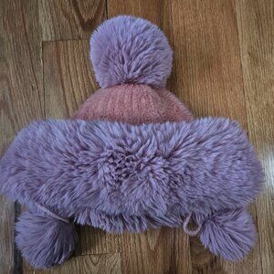 Pink Fleece Lined Pom Pom Beanie